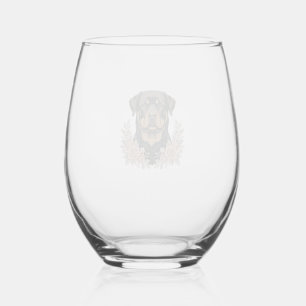 Vintage Rottweiler Floral Portrait Shirt Design_1 Stemless Wine Glass