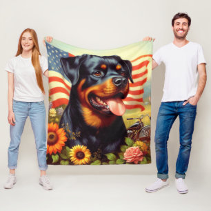 Vintage Rottweiler Painting Fleece Blanket