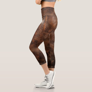 Vintage Rough Leather Texture Capri Leggings