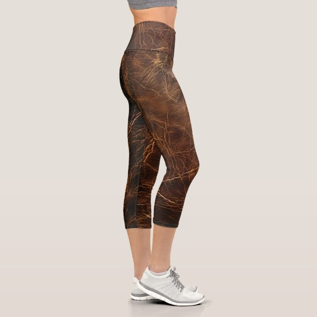 Vintage Rough Leather Texture  Capri Leggings (Right)