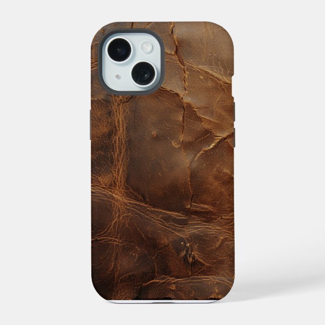 Vintage Rough Leather Texture  iPhone 15 Case (Back)