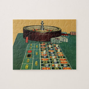 Vintage Roulette Table Casino Game, Gambling Chips Jigsaw Puzzle