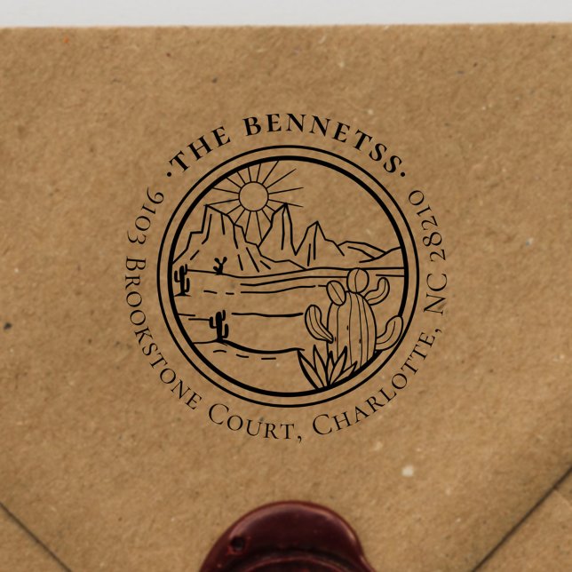 Vintage Round Desert Cactus Address Self-inking Stamp (Creator Uploaded)