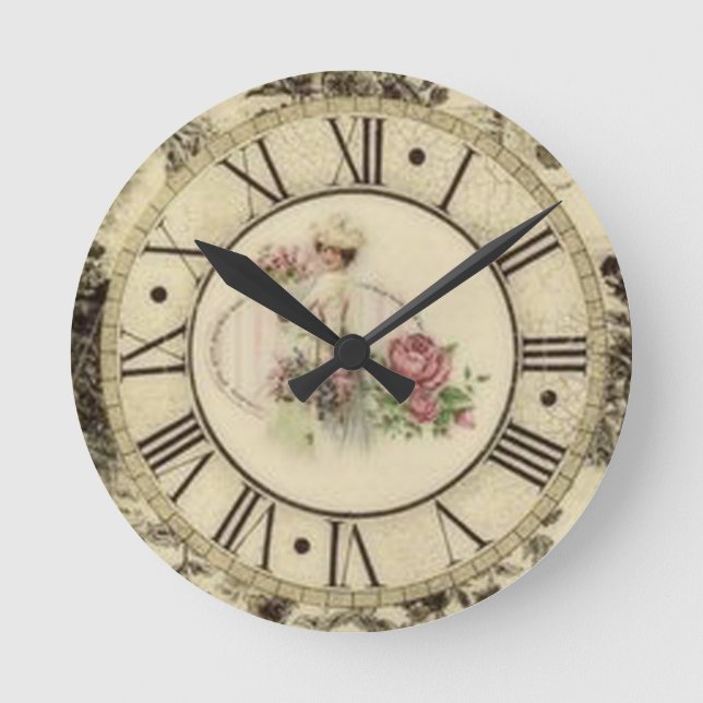 Vintage Round (Large) Wall Clock/Roses Clock (Front)