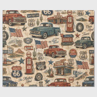 Vintage Route 66 Americana Retro Truck Wrapping Paper