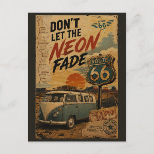 Vintage Route 66 Arizona Camper Van Neon Roadside Postcard