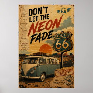 Vintage Route 66 Arizona Camper Van Neon Roadside Poster