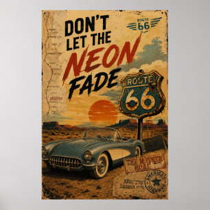 Vintage Route 66 Arizona Classic Car Road Trip Poster