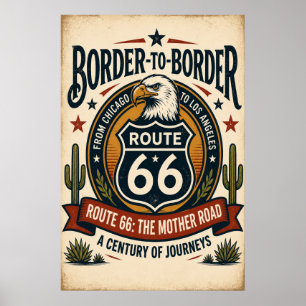 Vintage Route 66 Border to Border Americana Poster