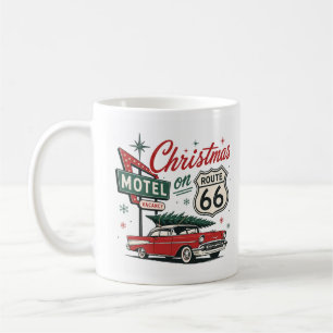 Vintage Route 66 Christmas Classic Red Car Holiday Coffee Mug