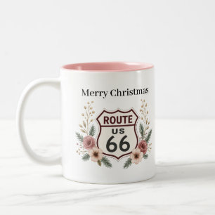 Vintage Route 66 Christmas Floral Coffee Mornings Two-Tone Coffee Mug