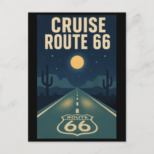 Vintage Route 66 Desert Highway Midnight Cruise Postcard