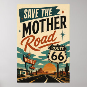 Vintage Route 66 Desert Motel Highway Americana Poster