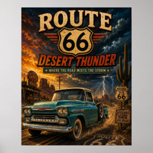 Vintage Route 66 Desert Thunder Retro Truck Poster
