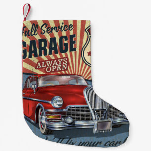 Vintage Route 66 Garage retro poster with retro ca Small Christmas Stocking