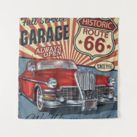 Vintage Route 66 Garage retro poster with retro ca
