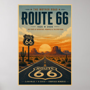Vintage Route 66 graphic litho art  Poster