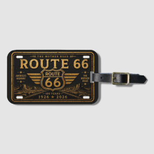 Vintage Route 66 License Plate Black Gold Design Luggage Tag