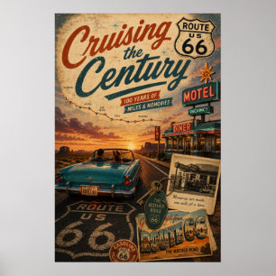 Vintage Route 66 Miles and Memories Road Trip Poster