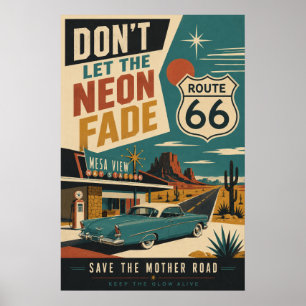 Vintage Route 66 Motel Classic Car Preservation Poster