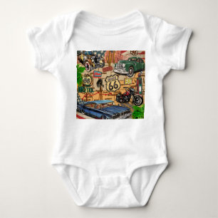 Vintage Route 66, nostalgic poster. Baby Bodysuit