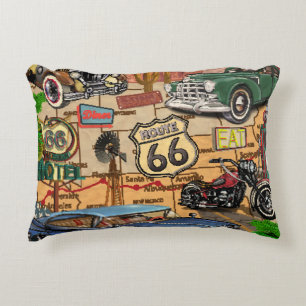 Vintage Route 66, nostalgic poster. Decorative Cushion