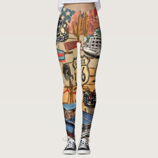 Vintage Route 66, nostalgic poster. Leggings