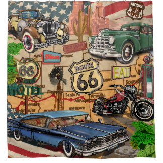 Vintage Route 66, nostalgic poster. Shower Curtain