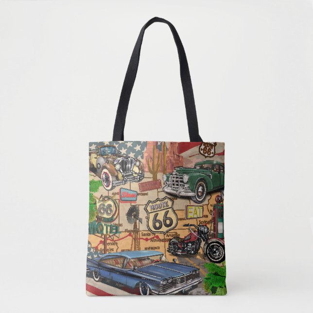 Vintage Route 66, nostalgic poster. Tote Bag (Front)