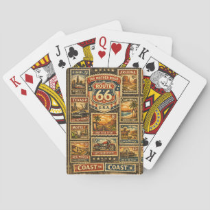 Vintage Route 66 Postage Stamp Gaming Stationery Playing Cards