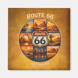 Vintage Route 66 Travel Art Magnet