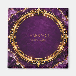 Vintage Royal Amethyst Purple Gold Square BoxLabel Magnet