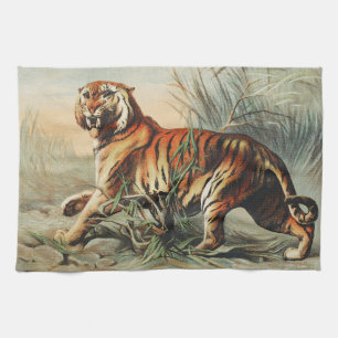 Vintage Royal Bengal Tiger Naturalist Art Print Tea Towel