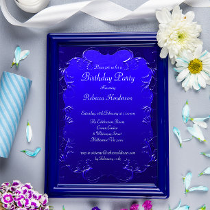 Vintage Royal Blue Flourishes Birthday  Invitation