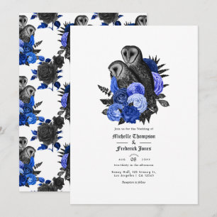 Vintage Royal Blue Owls Gothic Wedding Invitation