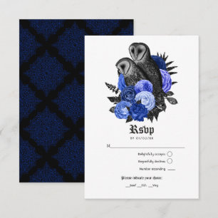 Vintage Royal Blue Owls Gothic Wedding RSVP Card