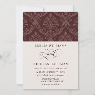 Vintage Royal Burgundy Wedding Invitation