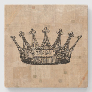 Vintage Royal Crown Art & Aged Stamps Background Stone Coaster