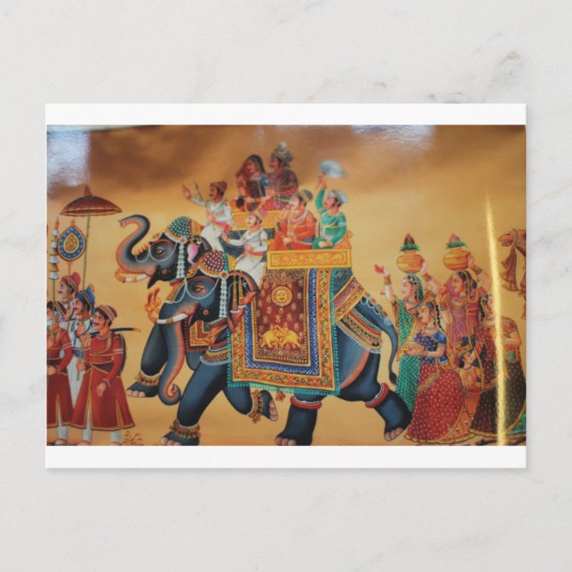 VINTAGE ROYAL INDIAN WEDDING PROCESSION  ELEPHANT POSTCARD (Front)