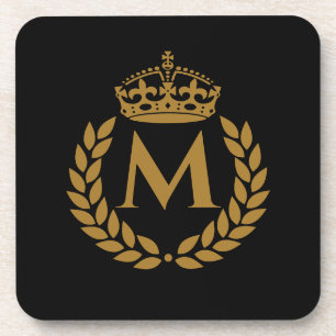 Vintage royal king golden crown name initial black coaster