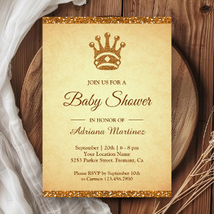Vintage Royal Princess Gold Glitter Baby Shower Invitation