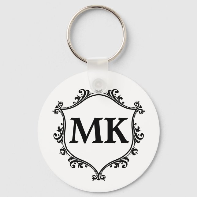 Vintage royal shield personalised name monogram key ring (Front)