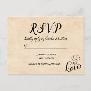 Vintage RSVP Brown Love Heart Grunge Wedding Party Invitation Postcard