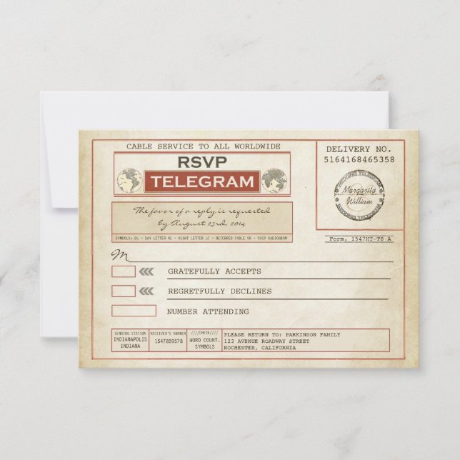 vintage RSVP WEDDING telegrams (Front)