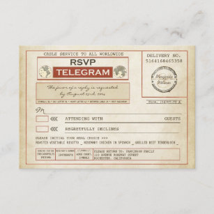 vintage RSVP WEDDING telegrams with meal choice