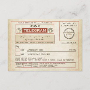 vintage RSVP WEDDING telegrams with meal choice Card