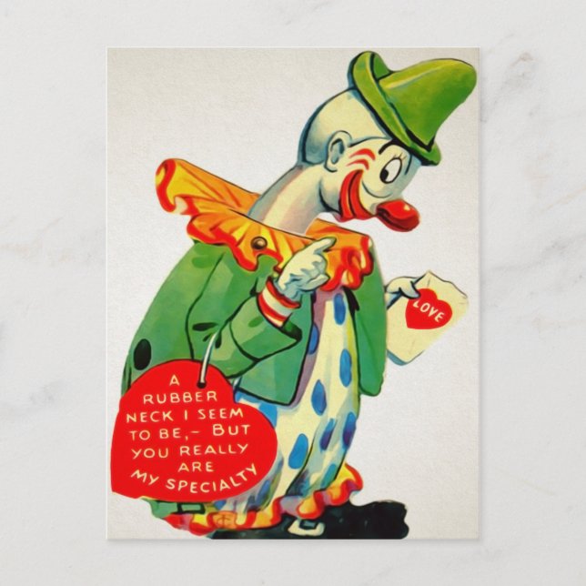 Vintage Rubberneck Clown Valentine Postcard (Front)