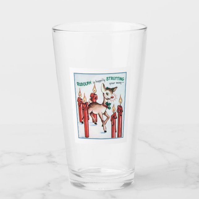 Vintage Rudolph Strutting Drinking Glass (Front)