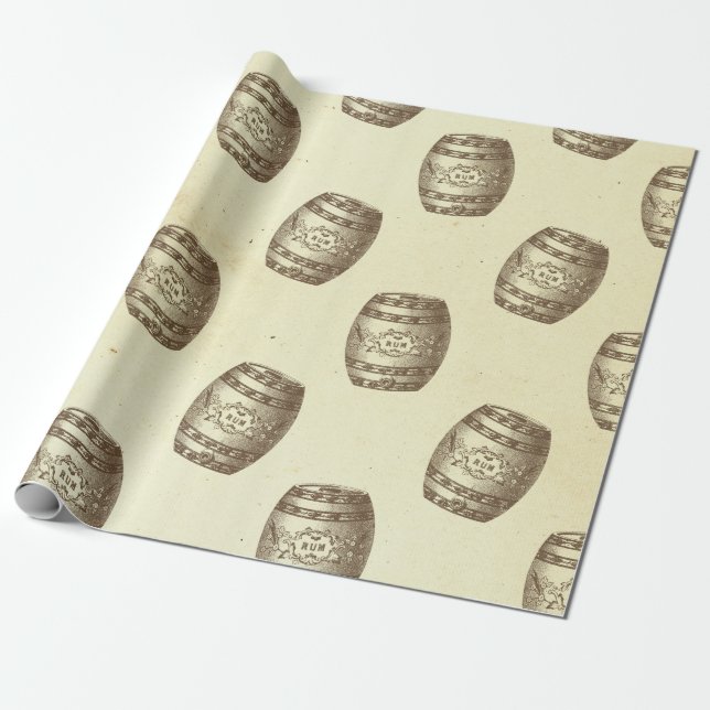 Vintage Rum Barrels on Cream Wrapping Paper (Unrolled)
