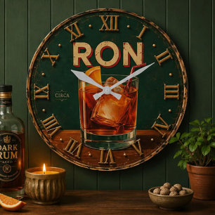 Vintage Rum Cocktail Retro Bar Decor Large Clock